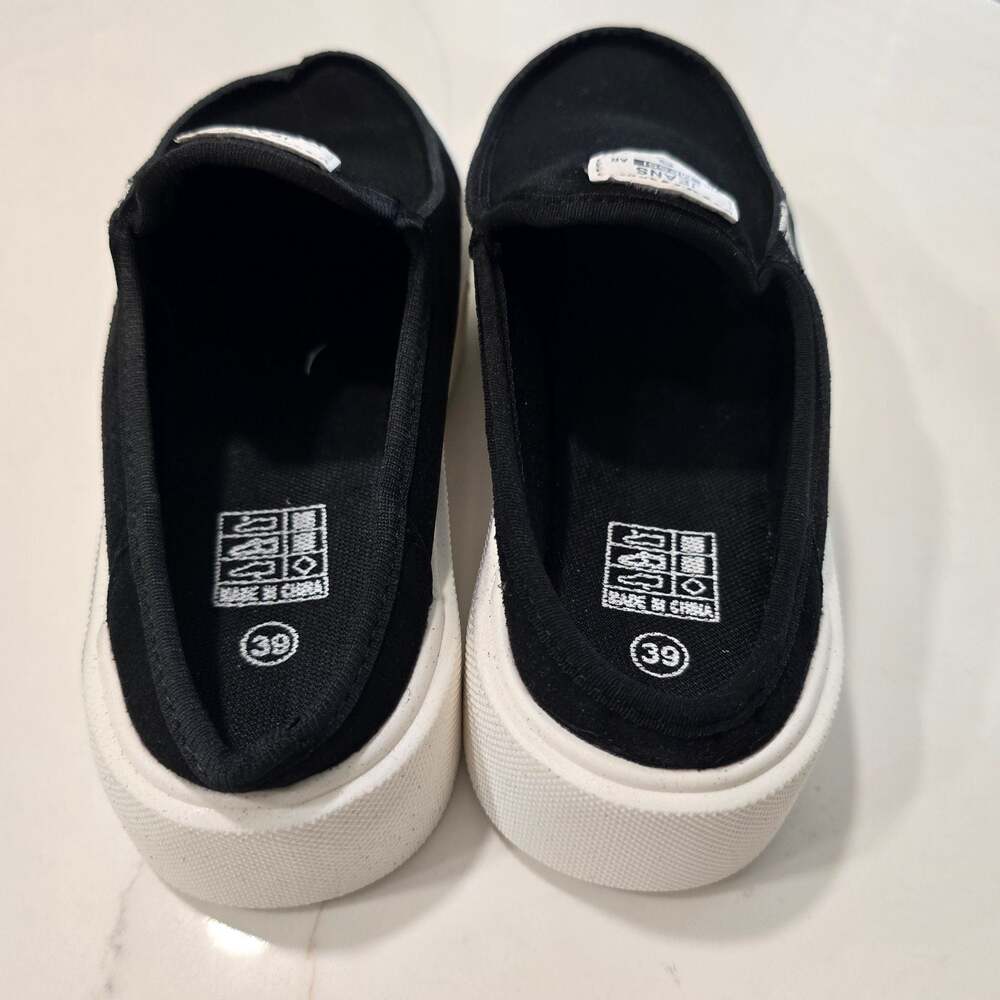 Black Canvas Slip-On Mules